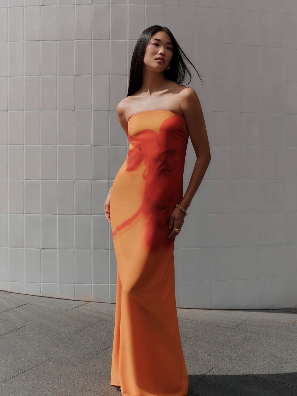 Amaya
Strapless Chiffon Maxi Dress - Koi Orchid Print